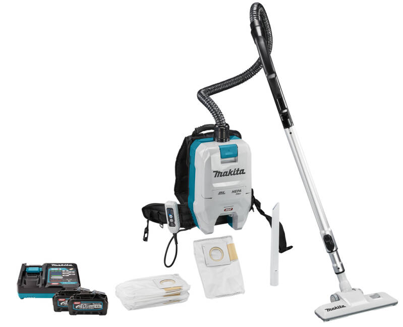 Makita Rugstofzuiger 40V Max voor schoonmaak 4,0 Ah accu (2 st), + snellader